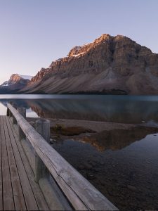 dock with mountain