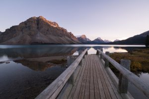 dock with mountains